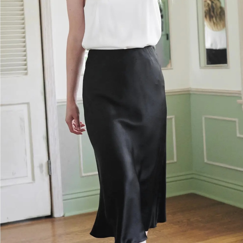 SET OF 2 - Quince Silk Midi Skirt in Black and Champagne size Medium